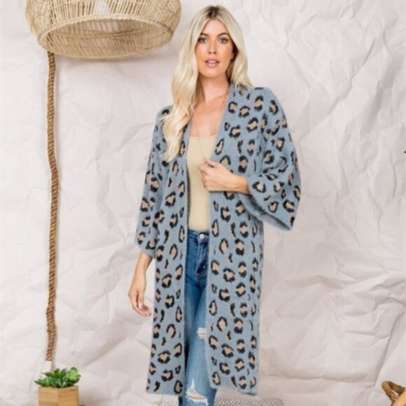 Leopard Print Super Soft Fuzzy Cardigan - Picture 8 of 9